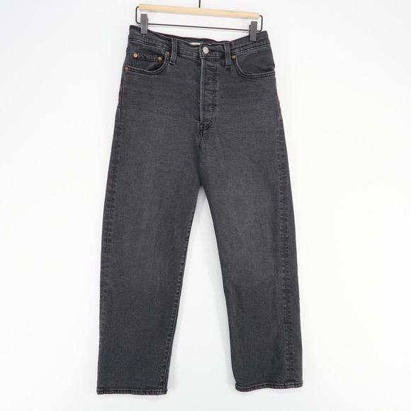 Levis Ribcage Straight Ankle Jeans Womens 29 Black High Rise Stretch Denim Pants - Picture 1 of 12